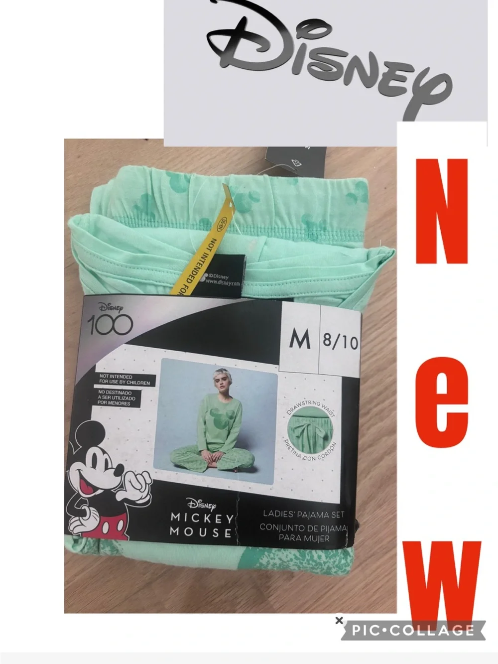 NEW Disney Women's Mint Green Mickey Mouse Pajama Set - Picture 1 of 3